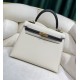 Kylie 25 Milkshake White on Blackepsom palm leather half hand stitched with waxed threadsCarrying Handle Shoulder Crossbody All Steel Hardware Lined Goatskin