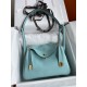 Lindy 26cm TC Leather Macaron Blue Gold Button Waxed Line