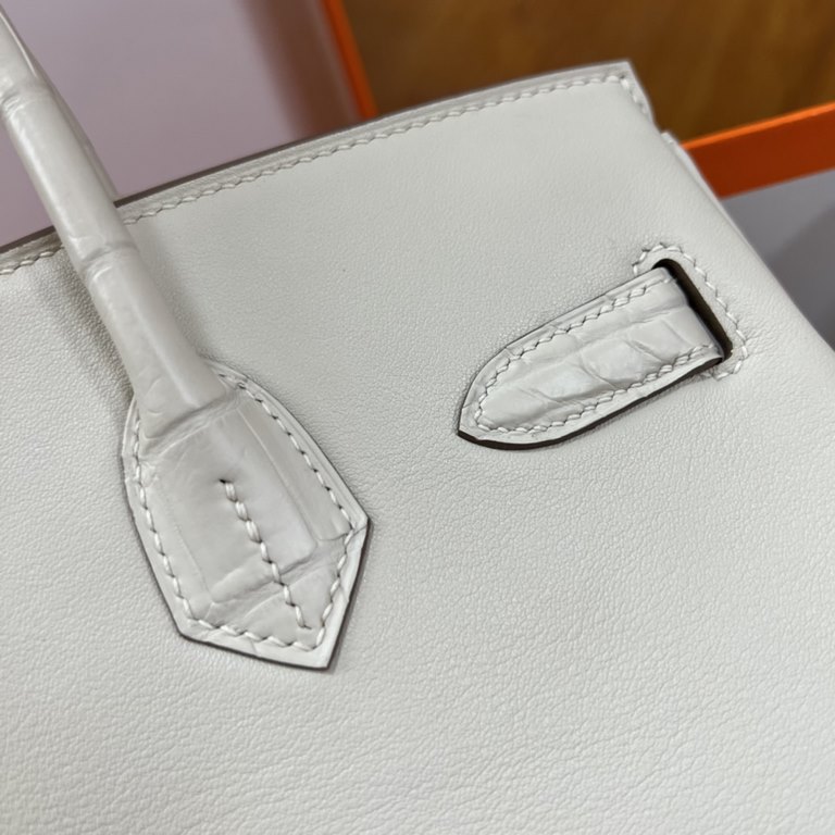 Spot BK30 Milkshake WhiteSwift Spell Crocodile Platinum 30 Hand Stitched Waxed  Lined with goatskin, full steel hardware