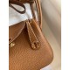 hand maded Mini Lindy 19cm Taurillon Clemence leather gold brown