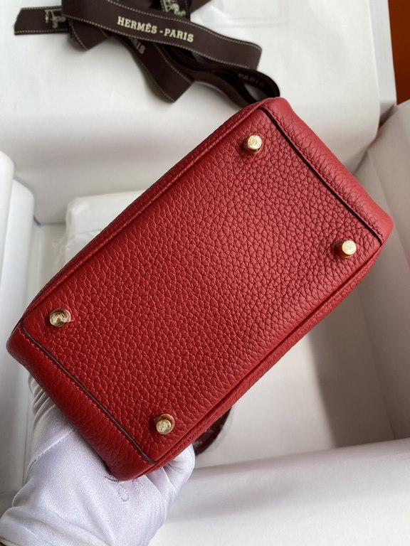 Hand-stitched  Mini Lindy 19cm Imported Taurillon Clemence  leather Flag Red Gold Buckle