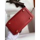 Hand-stitched  Mini Lindy 19cm Imported Taurillon Clemence  leather Flag Red Gold Buckle