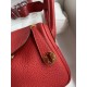 Hand-stitched  Mini Lindy 19cm Imported Taurillon Clemence  leather Flag Red Gold Buckle