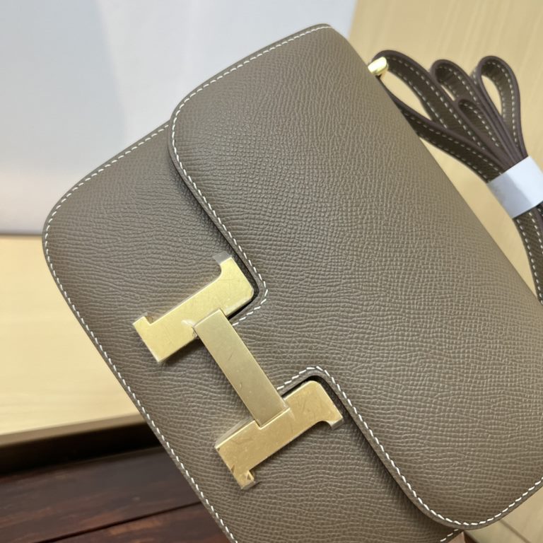 Spot KK19 Elephant GrayFrance Haas Leather Factory epsom Leather Kang Kang 19cmFull hand-stitched waxed stitching Full steel hardware Lined with sheepskin