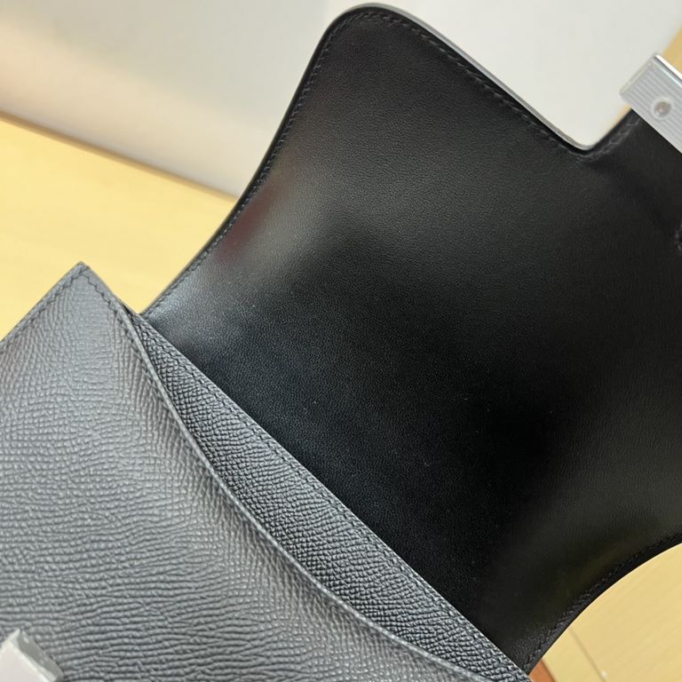 Spot KK19 Black SilverFrance Haas Leather Factory epsom Leather Kang Kang 19cmFull hand-stitched waxed stitching Full steel hardware Lined with sheepskin