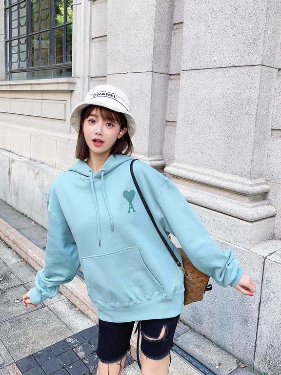 #Ami Classic Embroidered Heart Hooded Sweatshirt Top