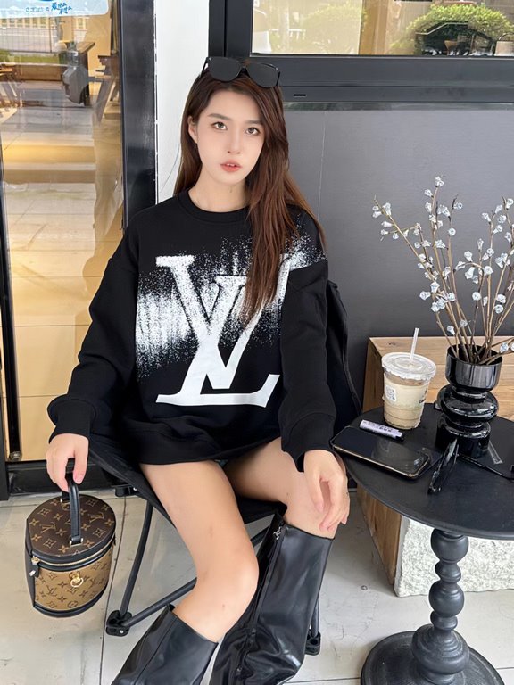 #LouisVuitton 23ss Splash Ink Gradient Large Letter Print Crew Neck Sweatshirt Top