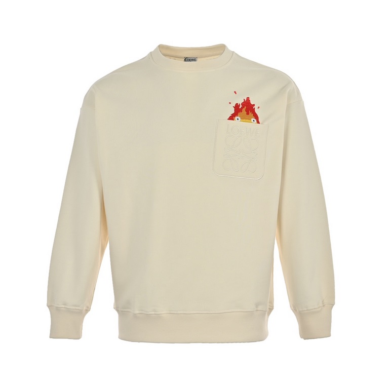 Louis VuittonLouis Vuitton 23Fw Pocket Flame Embroidered Crew Neck SweatshirtBig logo, original fabric, official same model.420 grams of double-stranded terry fabric with tank-dyed fabrics feel very comfortableSpring and