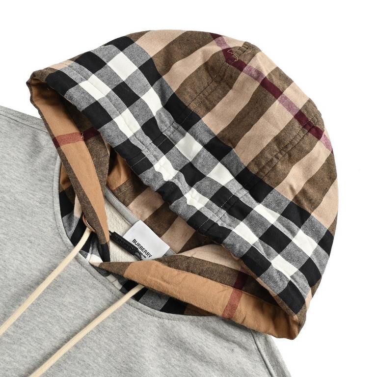 GoodBurberryBurberry 23Fw Patchwork Plaid Hooded SweatshirtOriginal 1V1 developed with 380gbbr special custom terry sweatshirt fabric. The surface has been hand-finished. Plaid fabric 100% worsted cotton, yarn count dens