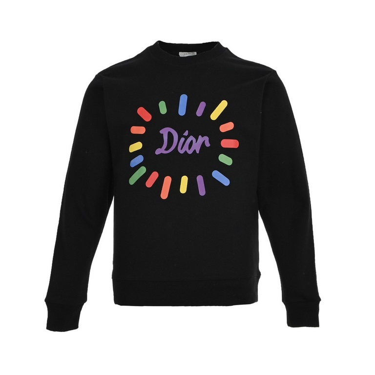 .DiorDior 23Fw colorful letters printed round neck sweaterFabric combed cotton sweater fabric weight up to 400 grams, printing using three-dimensional technology, high-density number of needles, the upper body effect of 