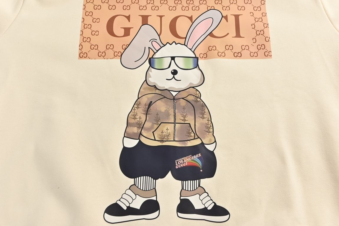 .Gucci  Gucci 23Fw glasses rabbit print round neck sweaterThe market high version of the fabric combed cotton sweater fabric weight up to 400 grams, printing using three-dimensional technology, high-density number of nee