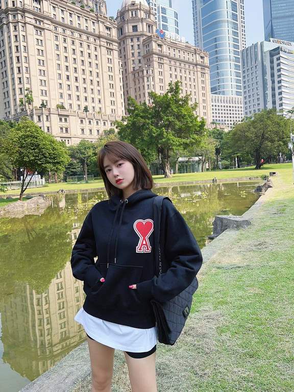 #Ami Classic Towel Embroidery Embroidered Heart Hooded Sweatshirt Top