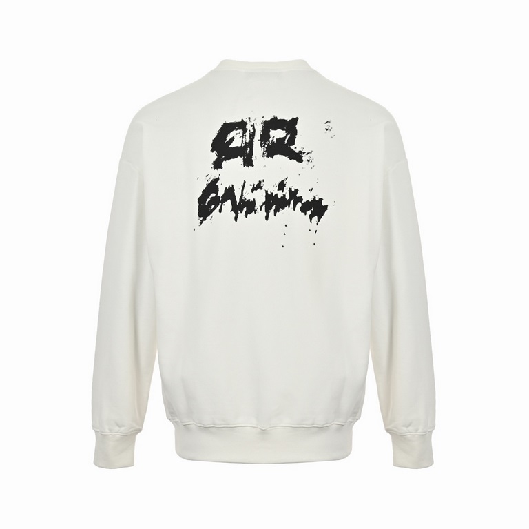 BalenciagaBalenciaga 24ss blurred double B graffiti letters crew neck sweatshirtCotton terry double strand sweater fabric, color contrast dyeing fabric, ultra-fine flat screen printing process, with the blur printing log