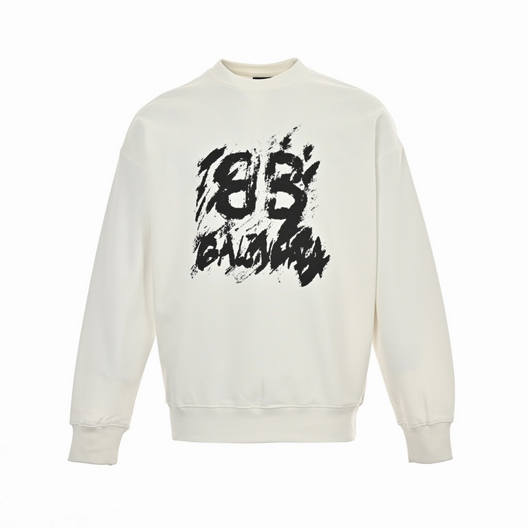 BalenciagaBalenciaga 24ss blurred double B graffiti letters crew neck sweatshirtCotton terry double strand sweater fabric, color contrast dyeing fabric, ultra-fine flat screen printing process, with the blur printing log