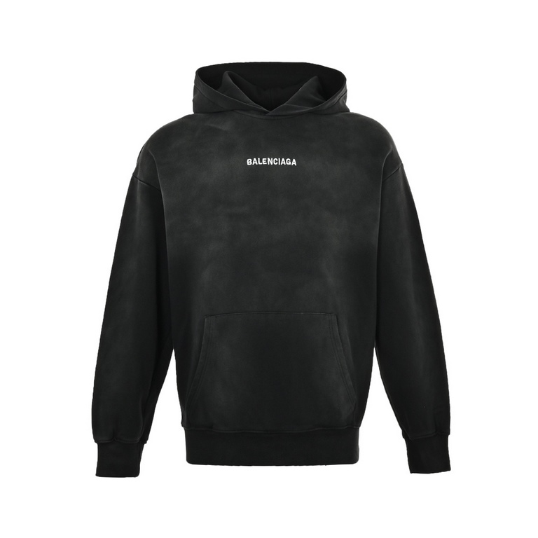 .Balenciaga  Balenciaga 23Fw front and back embroidered logo washed hooded sweatshirtCotton soft sweater fabric, color contrast dye fabric, front and back logo embroidery, high-density embroidery, hand sprayed old gradie