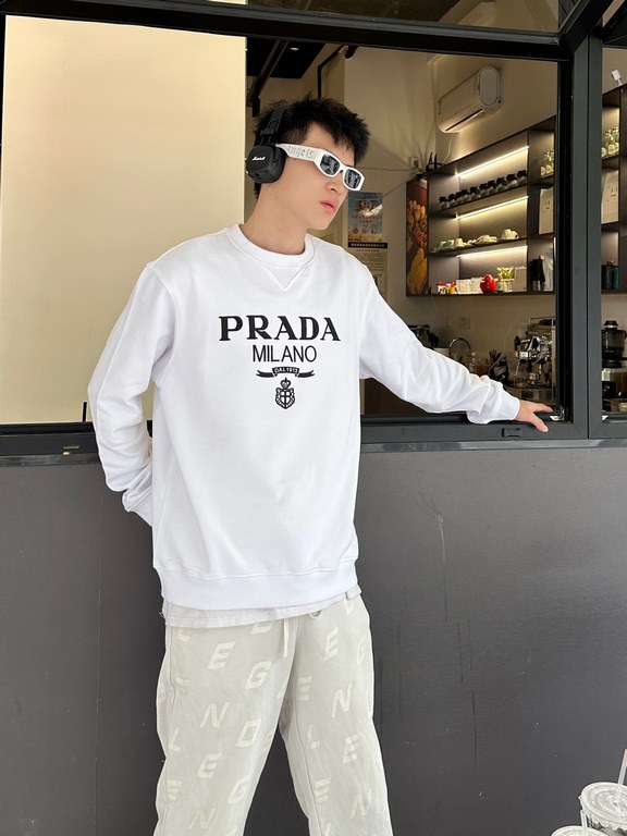 #PradaPrada 23Fw Embroidered Logo Crew Sweatshirt Top