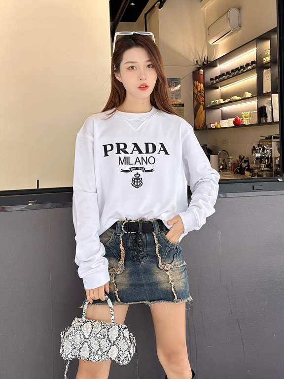 #PradaPrada 23Fw Embroidered Logo Crew Sweatshirt Top