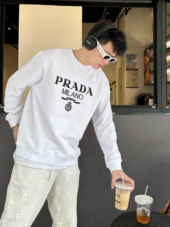 #PradaPrada 23Fw Embroidered Logo Crew Sweatshirt Top