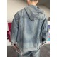 #BalenciagaBalenciaga Washed Hooded Denim Sweatshirt Top