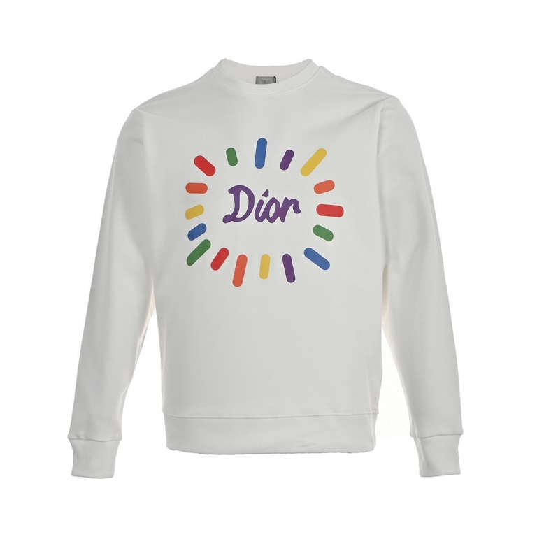 .DiorDior 23Fw colorful letters printed round neck sweaterFabric combed cotton sweater fabric weight up to 400 grams, printing using three-dimensional technology, high-density number of needles, the upper body effect of 