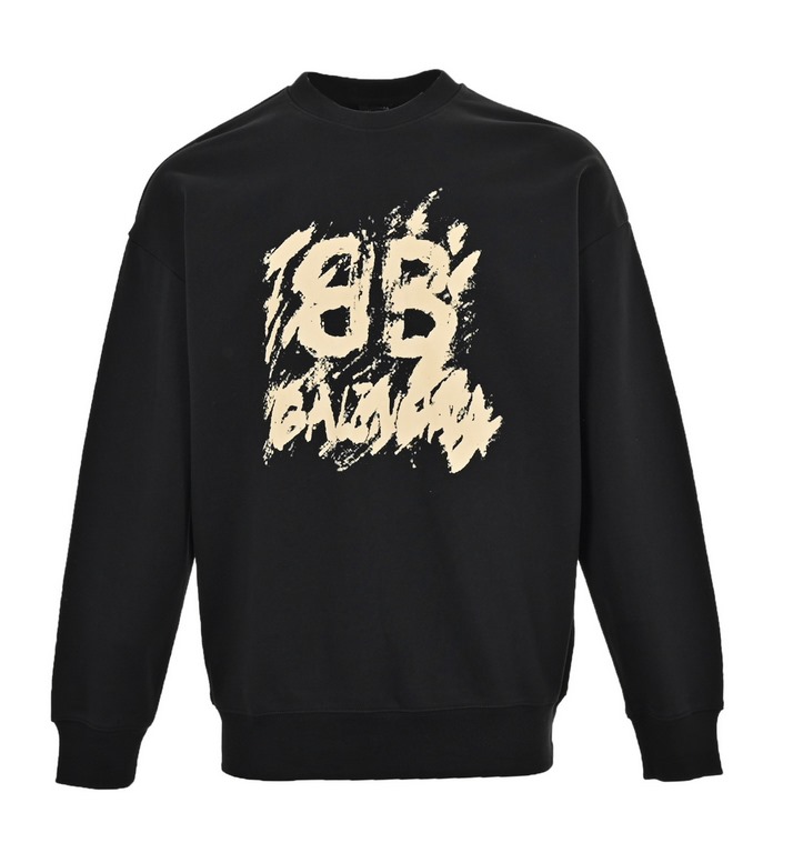 BalenciagaBalenciaga 24ss blurred double B graffiti letters crew neck sweatshirtCotton terry double strand sweater fabric, color contrast dyeing fabric, ultra-fine flat screen printing process, with the blur printing log