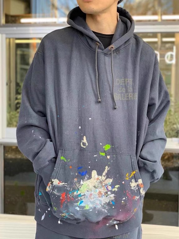 #Gallery Dept 22Fw English Letter Graffiti Painted Hooded Sweatshirt Top