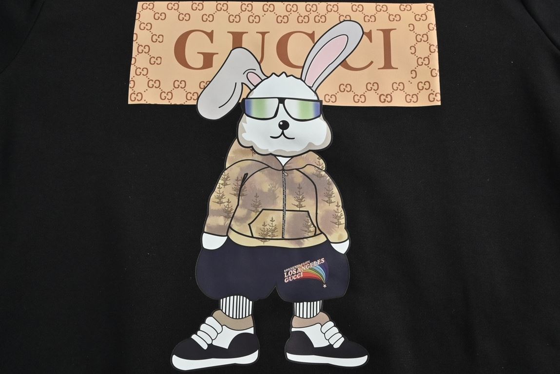 .Gucci  Gucci 23Fw glasses rabbit print round neck sweaterThe market high version of the fabric combed cotton sweater fabric weight up to 400 grams, printing using three-dimensional technology, high-density number of nee