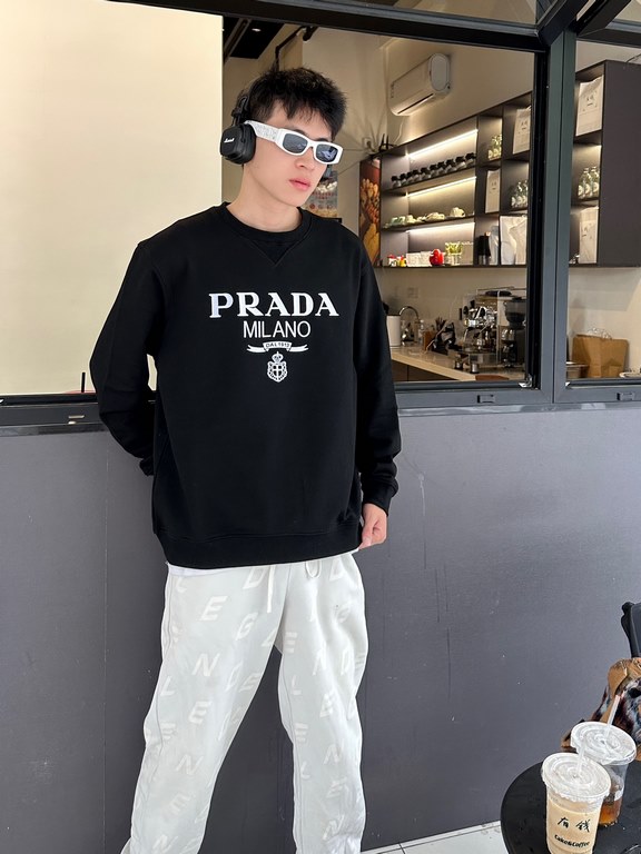 #PradaPrada 23Fw Embroidered Logo Crew Sweatshirt Top