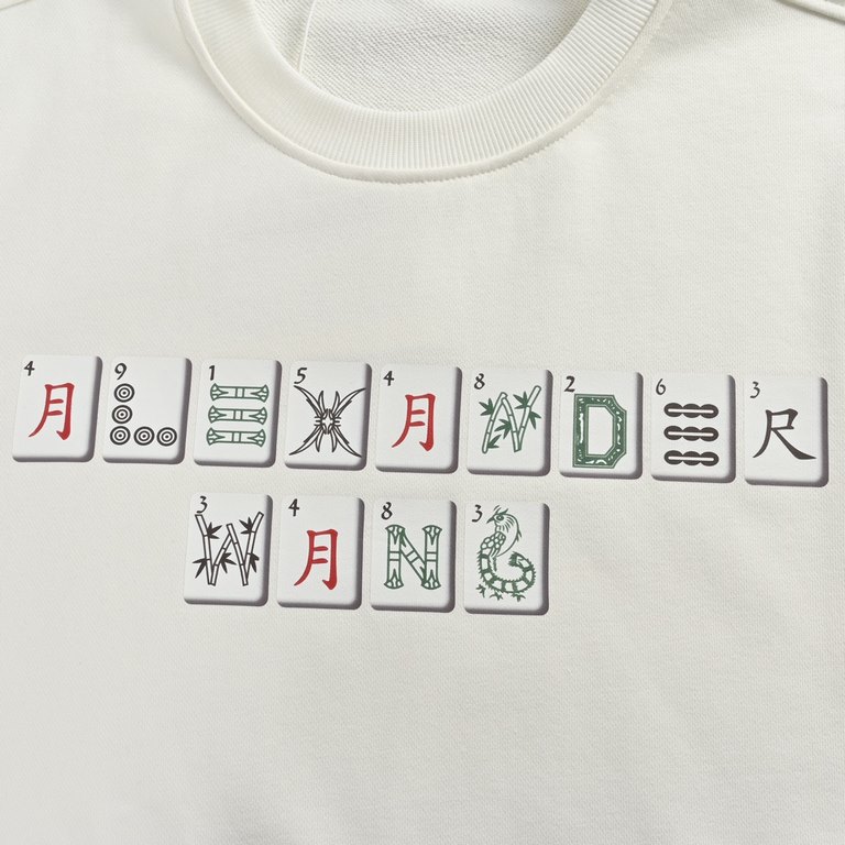 .Alexander WangAlexander Wang 23Fw Mahjong Printed Round Neck Sweatshirt400g advanced combed cotton fabric counter collar label buyer level white thick plate tags original hang grain before and after the three-dimensiona