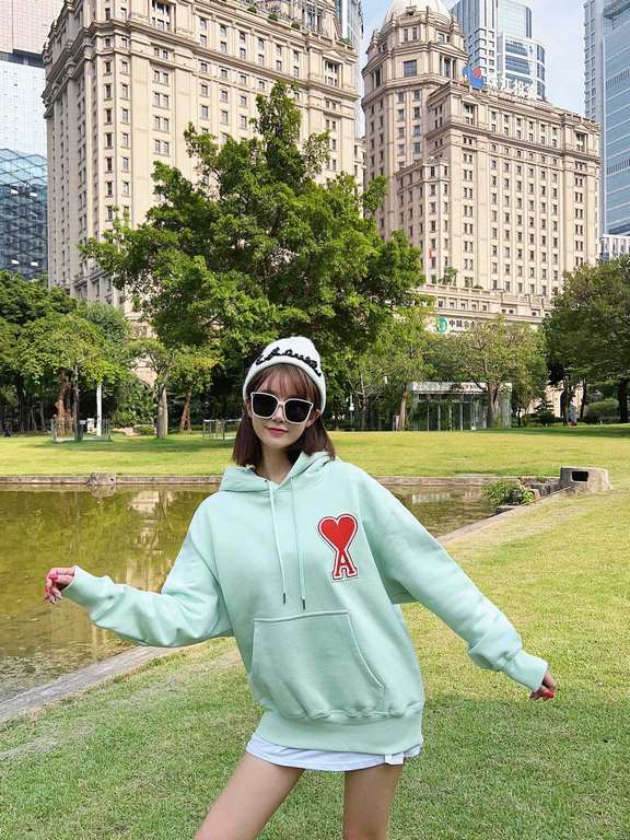 #Ami Classic Towel Embroidery Embroidered Heart Hooded Sweatshirt Top