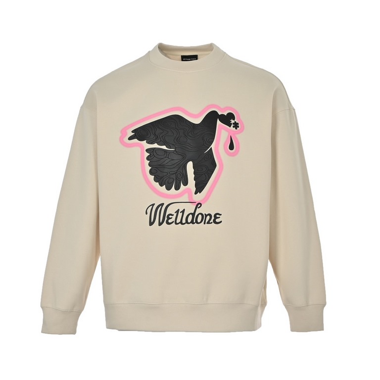 WE11 Done 23Fw Pink Trim Graffiti Dove Crew SweatshirtMade of customized 360 grams felt pearl cotton cotton brushed cotton weave backing garment washed twice Fabric is comfortable and skin-friendly with no strange feelin