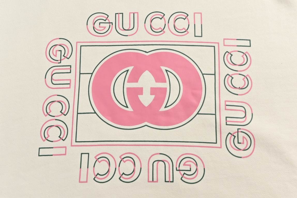 .GucciGucci 23Fw Pink Double G Monogram Print Crew Neck SweatshirtColorblocked double G letters print Large logo logo sophisticated upgrade.Original fabrics Official same model420 grams of double strand terry fabric with