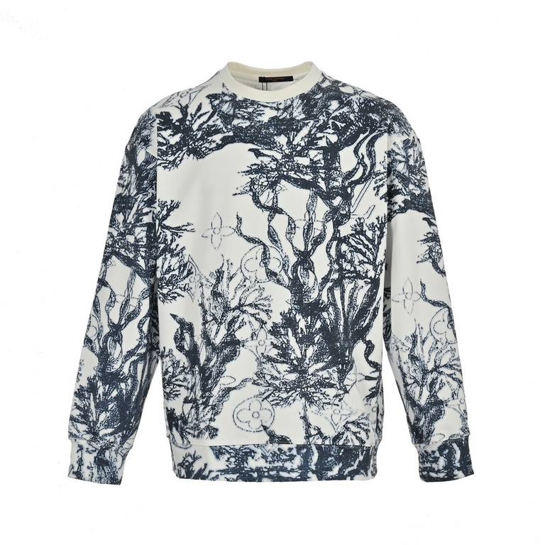 .Louis VuittonLouis Vuitton 23Fw Splashed ink vine print round neck sweaterAutumn and winter new, splash ink vine print round neck sweater, skin-friendly and comfortable, durable and wearable, customized 450 grams of the