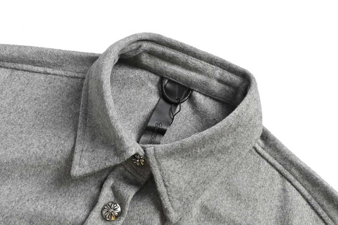 Chrome HeartsCrowheart 23Fw Vegan Gray Cross Button Shirt JacketFabric using wool tweed blended cotton material, grain clear and smooth, not easy to wrinkle, not fade, good clothing after high temperature solid color, af