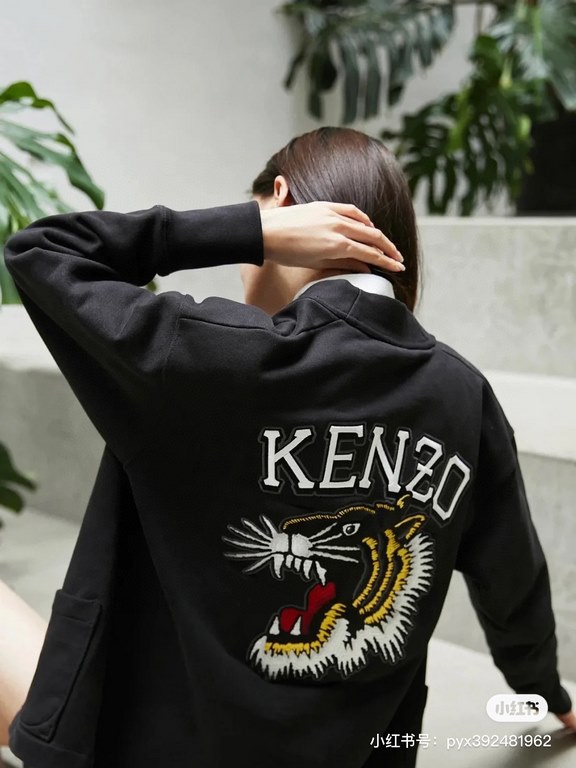 #KenzoKenzo Takada 23Fw Back Tiger Head Embroidered Cardigan Sweatshirt Top