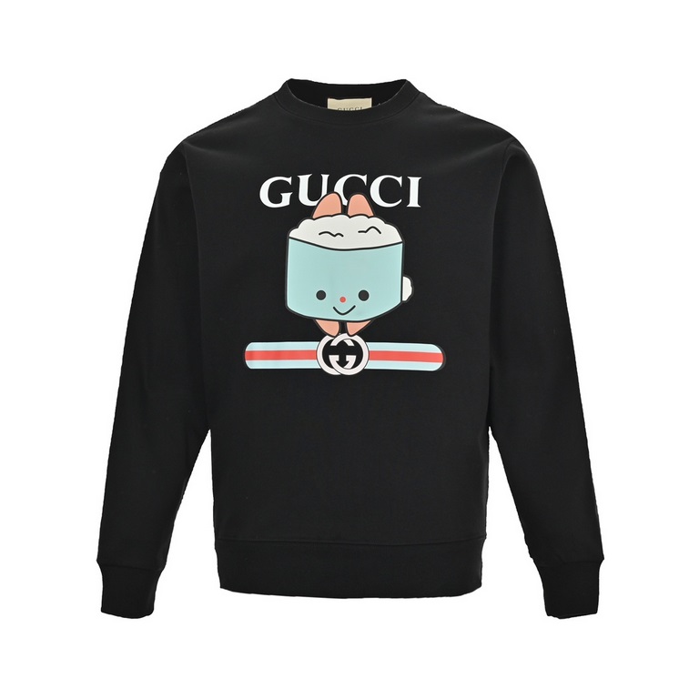 GucciGucci 23Fw cartoon letters printed round neck sweaterMarket high version of the fabric combed cotton sweater fabric weight up to 400 grams, printing using three-dimensional technology, high-density number of needles