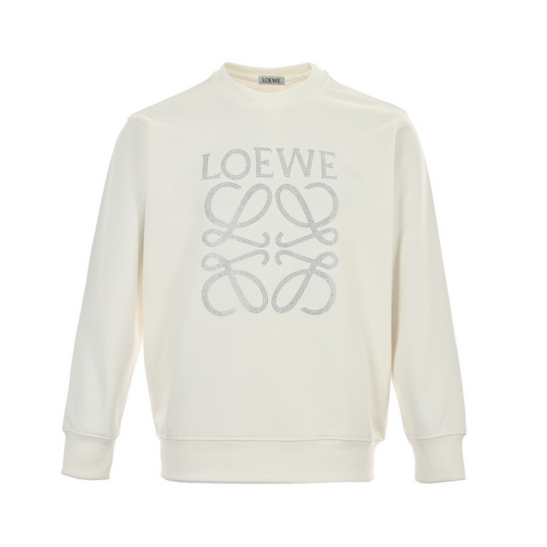 .LoeweLoewe 23Fw Hot Diamonds Round Neck Sweatshirt400g advanced combed cotton fabric counter collar label buyer level white thick plate hangtag original hang grain before and after are three-dimensional foam printing st