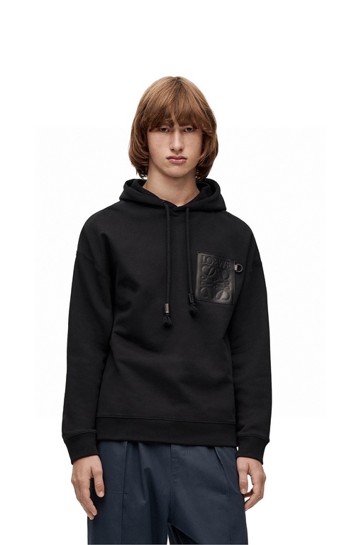 #LoeweLoewe 23Fw Chest Embossed Leather Hooded Sweatshirt Top