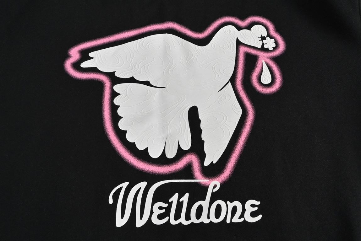 WE11 Done 23Fw Pink Trim Graffiti Dove Crew SweatshirtMade of customized 360 grams felt pearl cotton cotton brushed cotton weave backing garment washed twice Fabric is comfortable and skin-friendly with no strange feelin