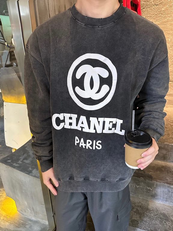 #Chanel  Chanel Washed Foam Print Crew Neck Sweatshirt Top