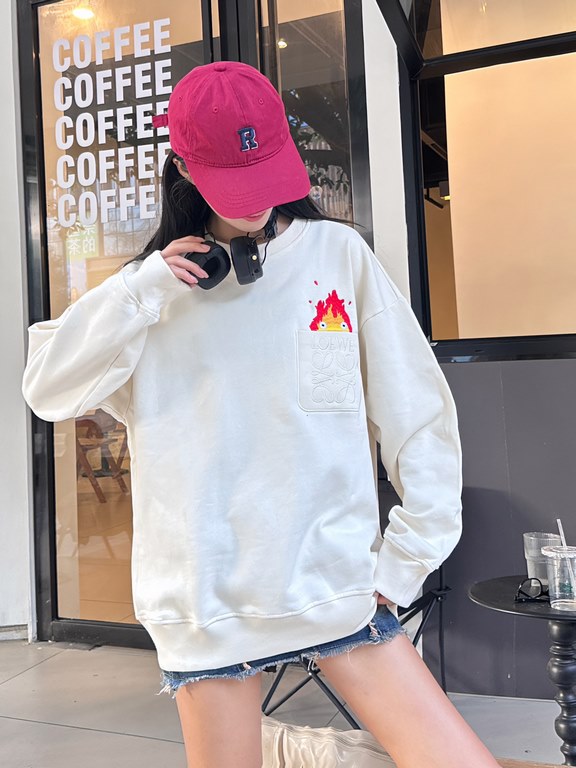 #LouisVuitton 23Fw Pocket Flame Embroidered Crew Neck Sweatshirt Top