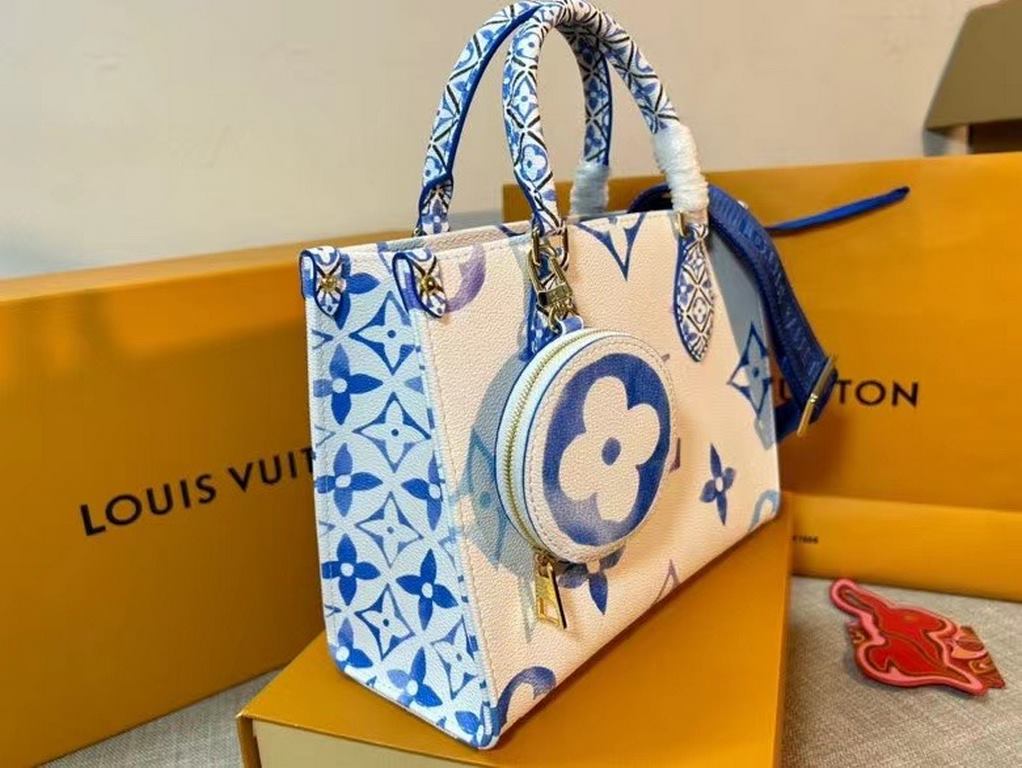 OnTheGo Small Handbag] m22976The OnTheGo small pouch is a canvas with a muted Giant Monogram pattern, and the trims and top handles are traced with fine Monogram florals, inspired by traditional Portuguese flower tiles. 