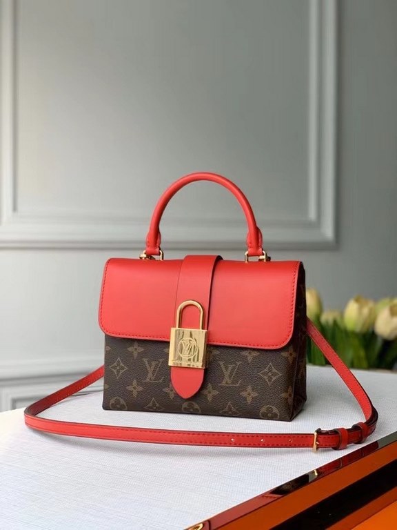 Top of the line SpecialtyLocky BB Handbag M44322 Red, this compact and stylish Locky BB handbag in Monogram canvas and cowhide leather with an eye-catching large gold padlock closure combines sophistication and style. It