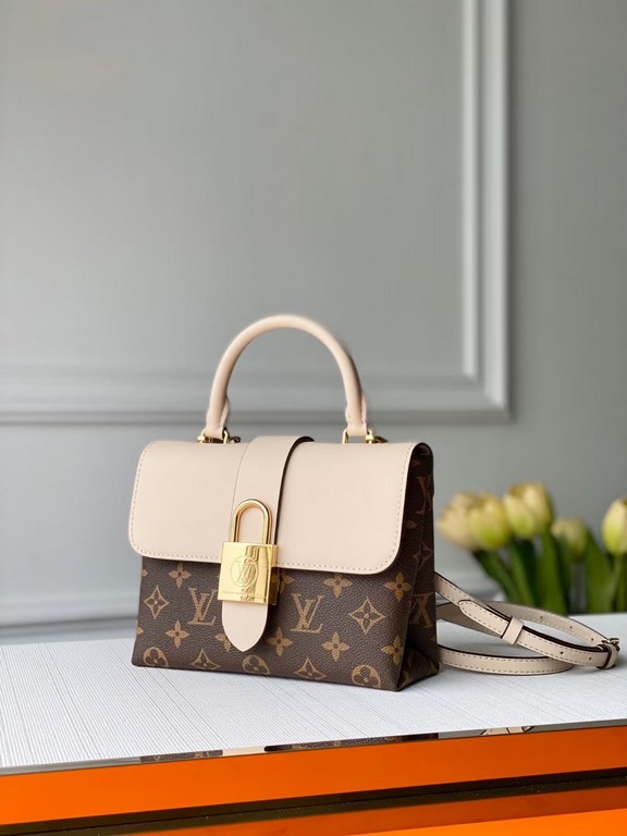 Top quality PremiumLocky BB Handbag M44653 Cream This compact and stylish Locky BB handbag in Monogram canvas and cowhide leather with an eye-catching large golden V padlock closure combines sophistication and style. It 