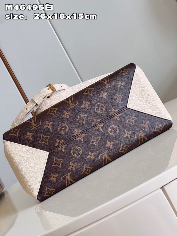 Exclusive M46495 White 】The Opéra BB handbag is a patchwork of Monogram canvas, grained leather and smooth leather, all in Louis Vuitton's signature style. Subtle rivets embellish the rolled leather handles, while the le