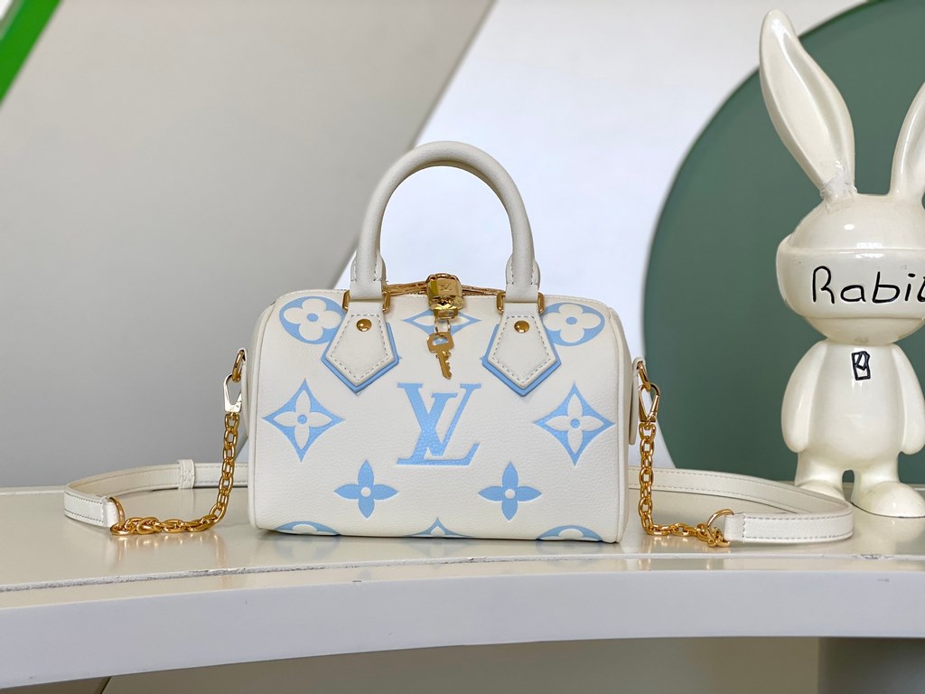 Haiyuan foreign single sole real home shooting] M46875 light curry silk screen M46883 light blue silk screen SPEEDY BANDOULIèRE 20Handbag This Speedy Bandoulière 20 handbag is a smart, stylish, full leather embossed silk