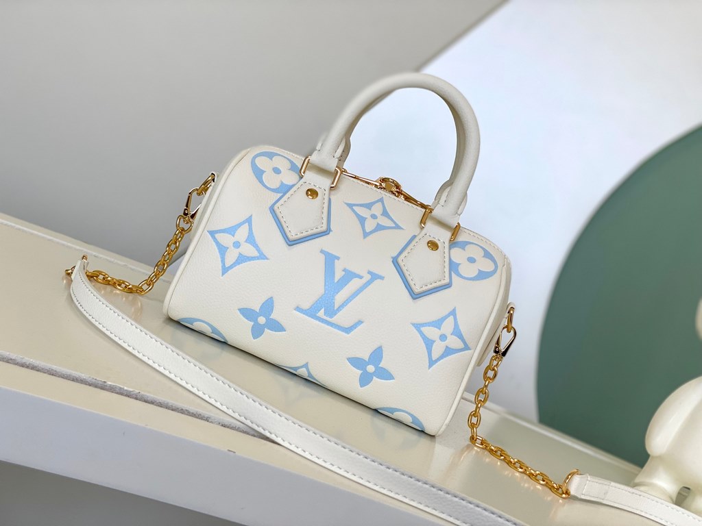 Haiyuan foreign single sole real home shooting] M46875 light curry silk screen M46883 light blue silk screen SPEEDY BANDOULIèRE 20Handbag This Speedy Bandoulière 20 handbag is a smart, stylish, full leather embossed silk