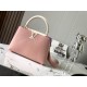 M59466 Rose Pink with Pearl Platinum Buckle]A modern clash of shades in full-grain cowhide leather, this medium Capucines bag features the iconic LV alphabet and side loops, top handles and a detachable shoulder strap fo