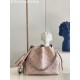 SpecialtyM58791 Pearlescent Pink] M58792 M57068 M57201 The Bella Bucket Bag is crafted from cut-out cowhide leather with a metallic sheen that accentuates the perforated Monogram pattern. The sleek silhouette and round-n