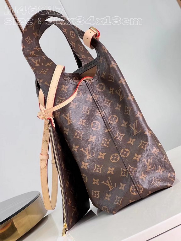 Exclusive M46817 】This large Atlantis bag is made from Monogram canvas and features an innovative shopper shape with an attention-grabbing LV monogram nameplate that emphasizes the brand's identity. The zippered interior